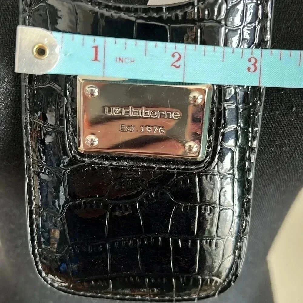 Liz Claiborne Phone & ID Holder Black Reptile Patent Vegan Leather Crossbody